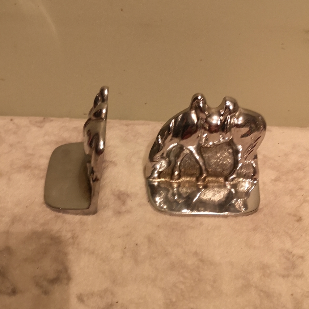 😀Vintage chrome Plated steel horse bookends
